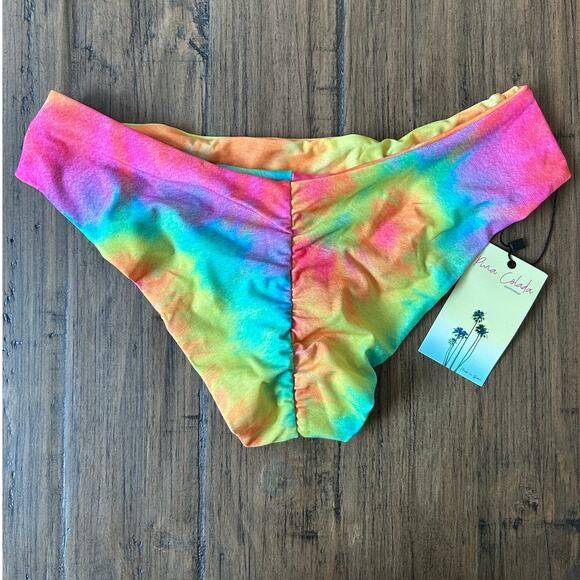 NWT Rainbow Tie Dye Gathered Cheeky Hipster Bikini BOTTOM in MEDIUM Pina Colada - Picture 7 of 8